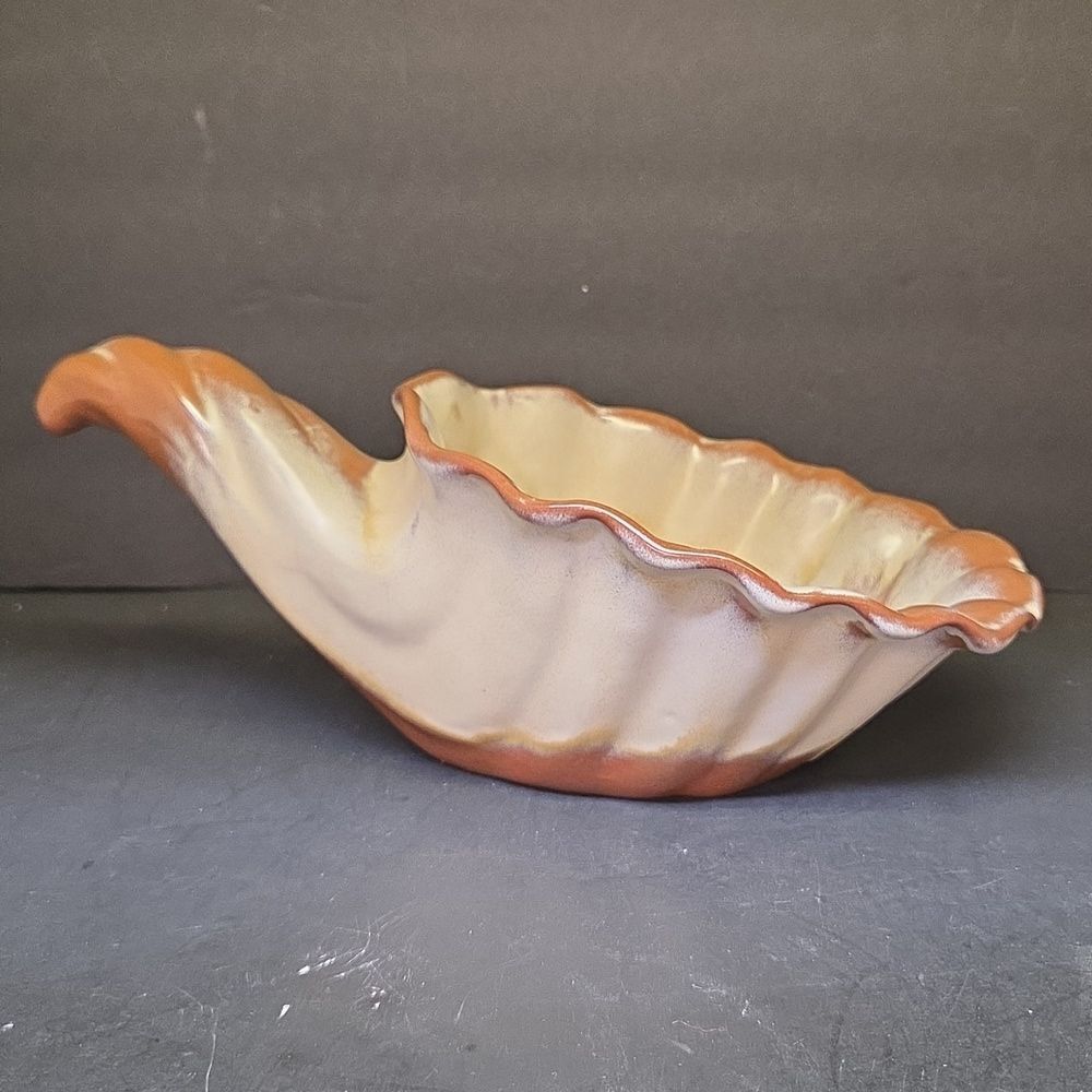 Vintage Frankoma 222 Pottery Prairie Green Cornucopia Horn of Plenty 12" Bowl